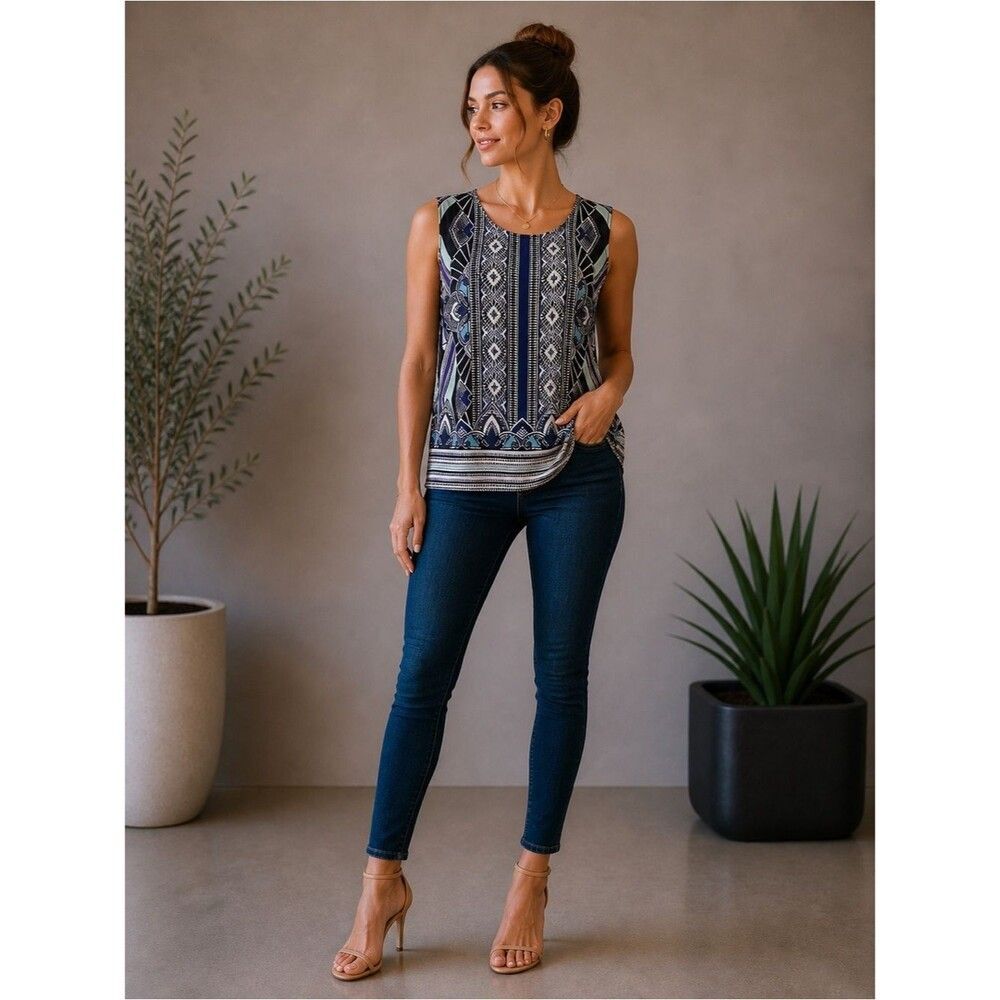 Cynthia Rowley Blue and Black Geometric Blouse